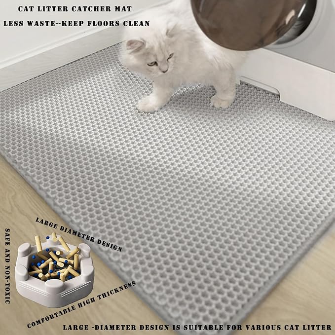 HCY&WLD Cat Litter Mat, 45x26 Inch Extra Large&Long Double Layer Cat Litter Box Mat, EVA Non-Slip, Waterproof Urine Proof Cat Litter Catcher Mat, Easy Clean Scatter Control (45x26 Inch, Black)