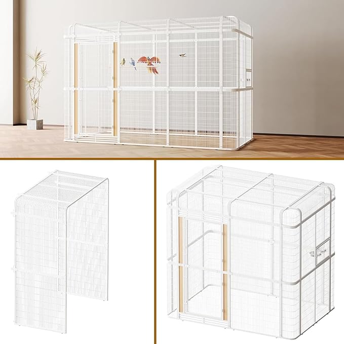 wonline 10FT Extra Large Bird Cage for Parakeets Outdoor Bird Aviary Parrot Cage with Perch, Walk-in Heavy Duty Birdcage for Macaws Canaries Parrots Budgie Lovebirds, White