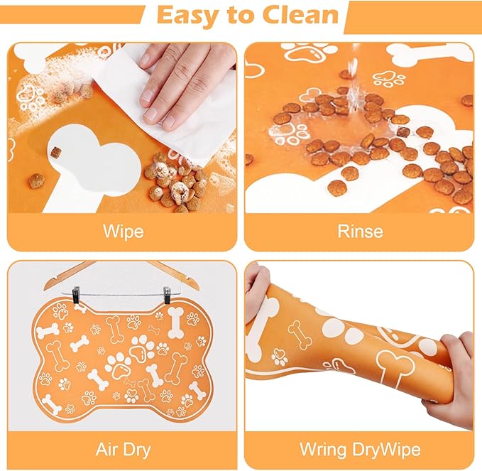 Dog Cat Mat for Food and Water,Rapid Absorbent Pet Feeding Mat, Bone Shaped Dog Placemat Bowl Mat with Rubber Backing,No Stains Pet Food Mats Indoor, Pet Accessories Supplies,Orange 16"×24"