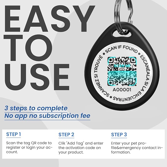 Cat Tags Personalized Small, QR Code Cat Name Tags for Kitten Collar, Scan Location Alerts, Black S