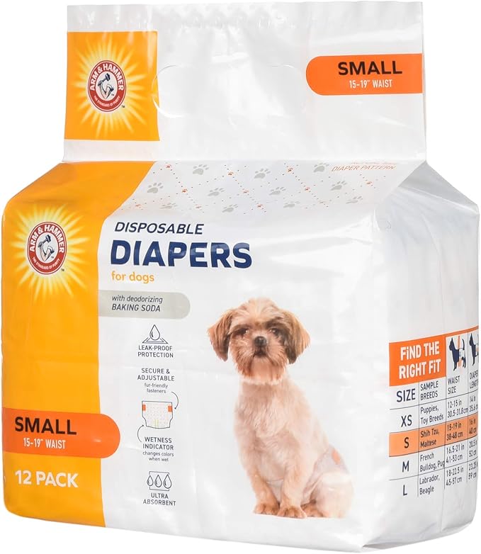 Arm & Hammer For Pets for Pets Female Dog Diapers, Size Small, Ultra-Absorbent, Adjustable Girl Dog Diapers with Leak-Proof Protection and Wetness Indicator (Pack of 1, 12 Count Total)