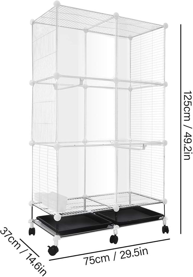 49 Inch 3-Tier Big Bird Cage with Food & Water Bowls Parakeet Bird Cage with Stand, Wheels Metal Birdcage Parrot Cage for Parakeet, Lovebirds, Ringneck, Cockatiels (Clear, 3-Tier-Roofless)