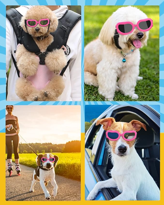 Lewondr Small Dog Decorations Sunglasses UV Protection Goggles Eye Wear Protection with Adjustable Strap Waterproof Pet Sunglasses for Dogs Pet Sun Glasses Dog Windproof Anti-Fog Glasses