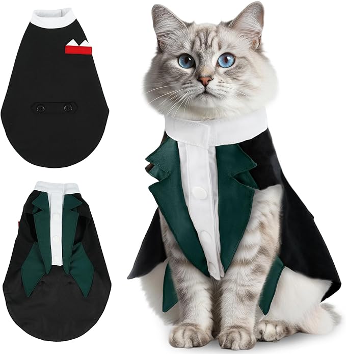 Cat Tuxedo Suit, Stylish Cat Tuxedo Outfit Formal Suit, Kitten Formal Attire Wedding Birthday Onesie Costume for Male Girl Hairless Cats, Pet Fashion Apparel Fancy Clothes, Grey, S