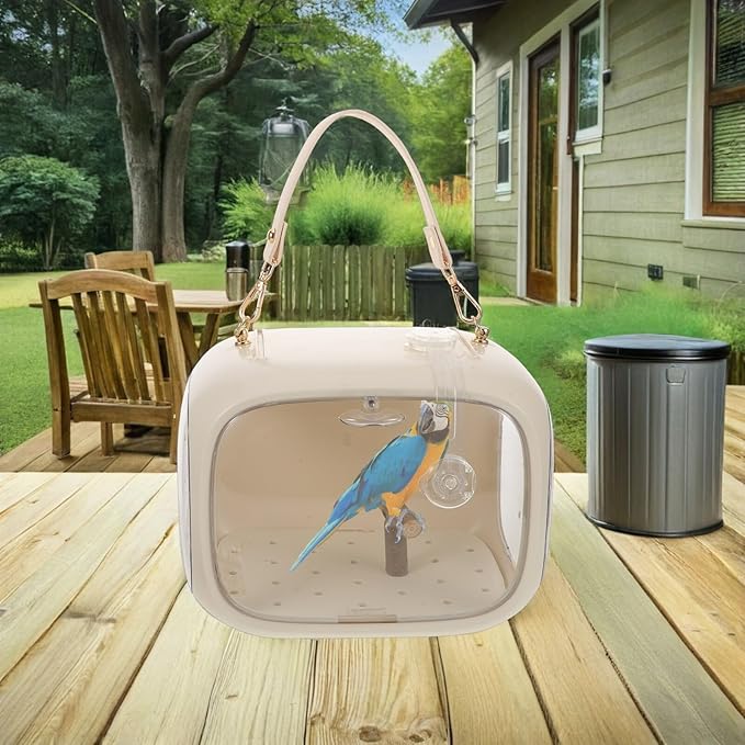 BESPORTBLE Portable Bird Carrier with Adjustable Strap and Stand, Breathable Parrot Travel Cage with Ventilation Holes, Outdoor Takeaway Cage for Small Birds and Parakeets