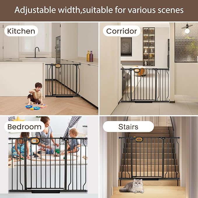 Extra Wide Baby Gate with Door Pressure Mounted 57.5-62.2 Inch,Child Dog Baby Safety Gates for Doorways,Walk Through Dog Gate Indoor for The House Kitchen Stairs No Drilling,Black