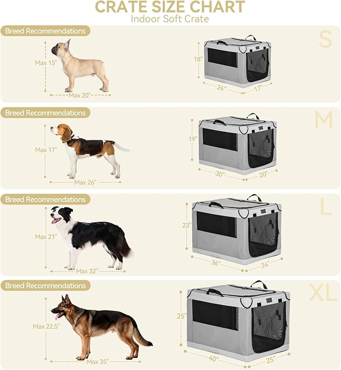 PETSFIT Portable Dog Crate for Medium Large Dogs, – 36" Soft Dog Travel Crates with Lockable Zippers & Thicken Mat, Adjustable Patented Spiral Steel Frame, Collapsible Kennel for Indoor & Outdoor