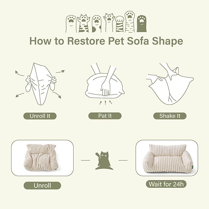Cute Couch Bed for Pets, Supportive Cat Sofa for Indoor Cats, Small Dog Sofa Bed for Small Dogs, Light Blue, 24inches
