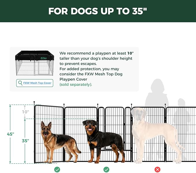 FXW Rollick Unleashed Dog Playpen for Indoor, Yard, RV Camping, 45 inch 48 Panels for Large Dogs, Black│Patented