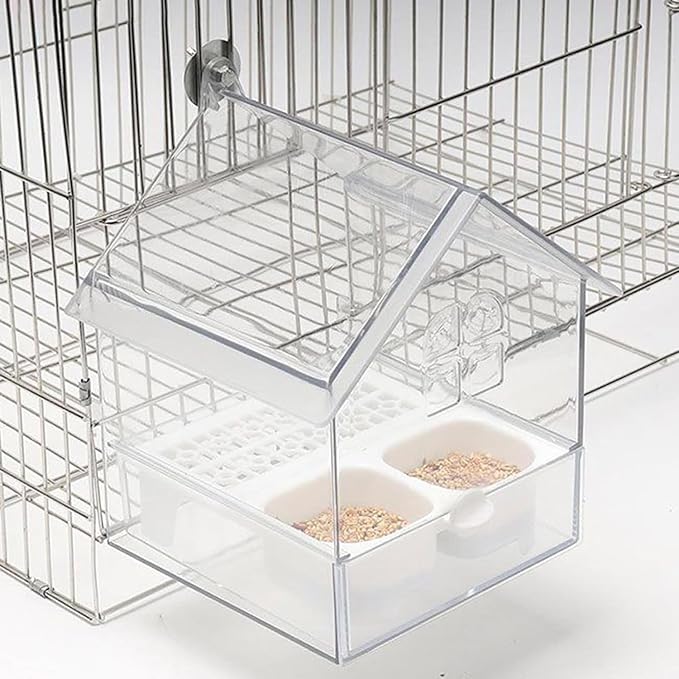 Pull-Out External Parrot Feeder, Clear Hanging Bird Feeder House, No Mess Bird Feeders for Cage, Birds Feeding & Watering Supplies for Parakeet Canary Cockatiel Finch (Green)