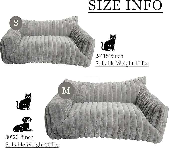 Cat Couch for Pets - Cute Cat Beds for Indoor Cats with Removable Cover, Washable Soft Corduroy Plush, Fluffy Supportive Pet Sofa Chair for Cats, 24 inch Grey