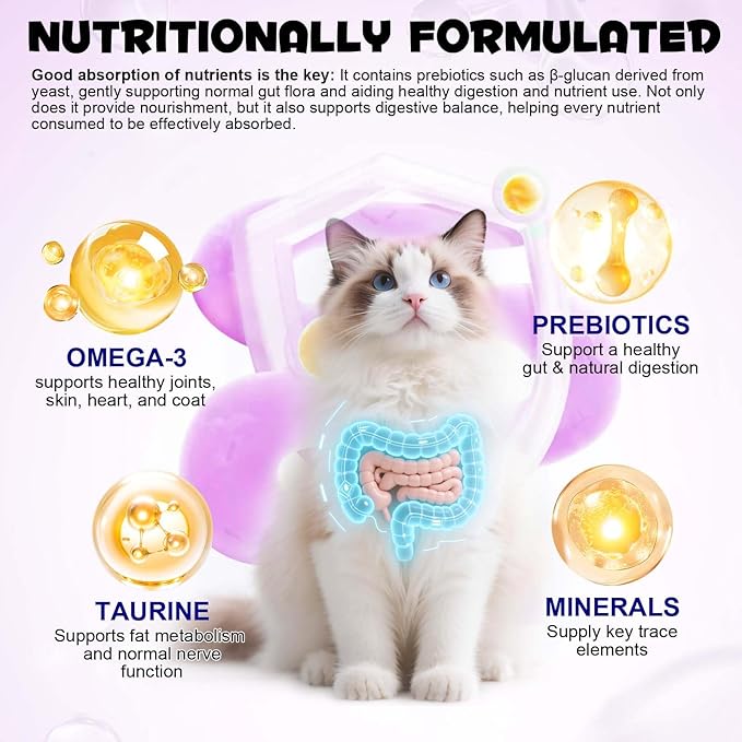 Cat Vitamins Treats, 15 in 1 Cat Multivitamin Chews Vitamins with Taurine, Omega-3s Fatty Acids, Prebiotics for Health, Bones, Joint, Skin & Coat, Digestion, Immune Support, (30 Day Supply)
