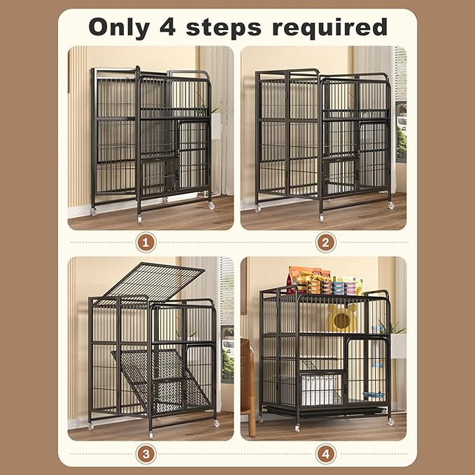 Multi-Tier Collapsible Cat Cage Crate, cat playpen for Indoor with 360° Wheels, Metal Wire Cat Kennel with Secure Lock, Large Ferret Playpen for Adult Cats Kitten Chinchilla (White 3-Tier)
