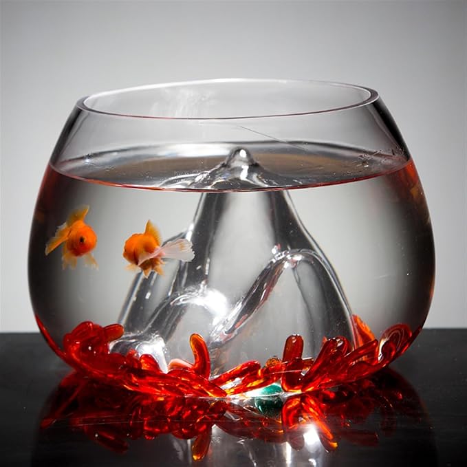 Fish Bowl Creative Desktop Glass Aquarium Tank with Raised Mountain Peak Modeling Decorative Living Room Transparent Glass Aquarium Aquarium Decorative Ornaments for Home Use Aquariums(21x30x19cm)