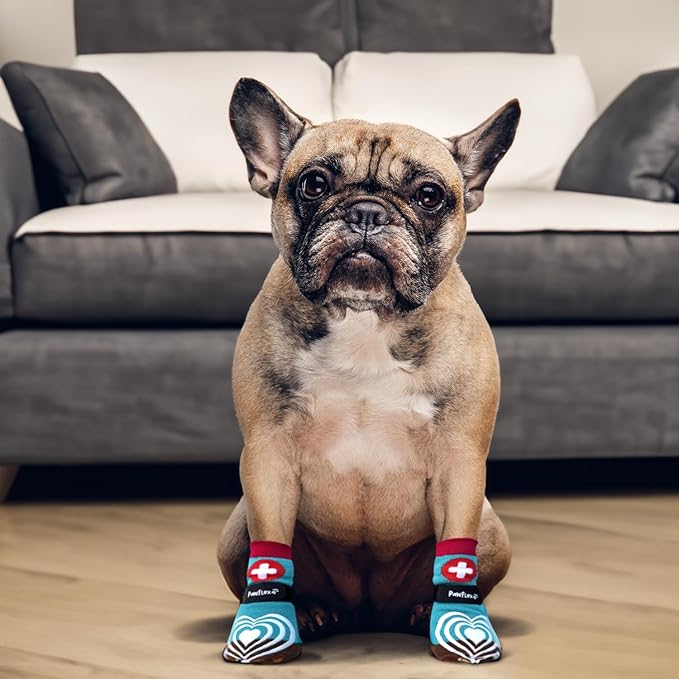 Medical First-Aid Double Sided Anti-Slip Cotton Dog Socks | PawFlex Comfy Pawz Silicone Nonslip at Inner Cuff for No Twisting or Sliding Off | Pet Paw Protection |Wound Care | Traction Control