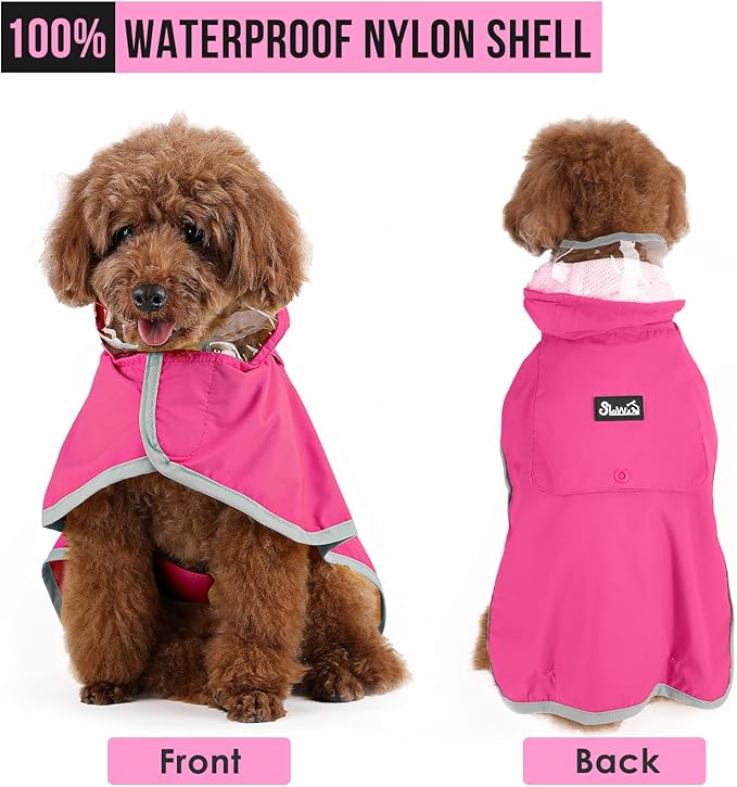 Lukovee Dog Raincoat, Adjustable Dog Rain Jacket with Clear Hooded Double Layer for Large Medium Small Dogs Puppies, Waterproof Rain Coat Poncho with Reflective Storage Pocket & Rim (Fuchsia,XXXL)