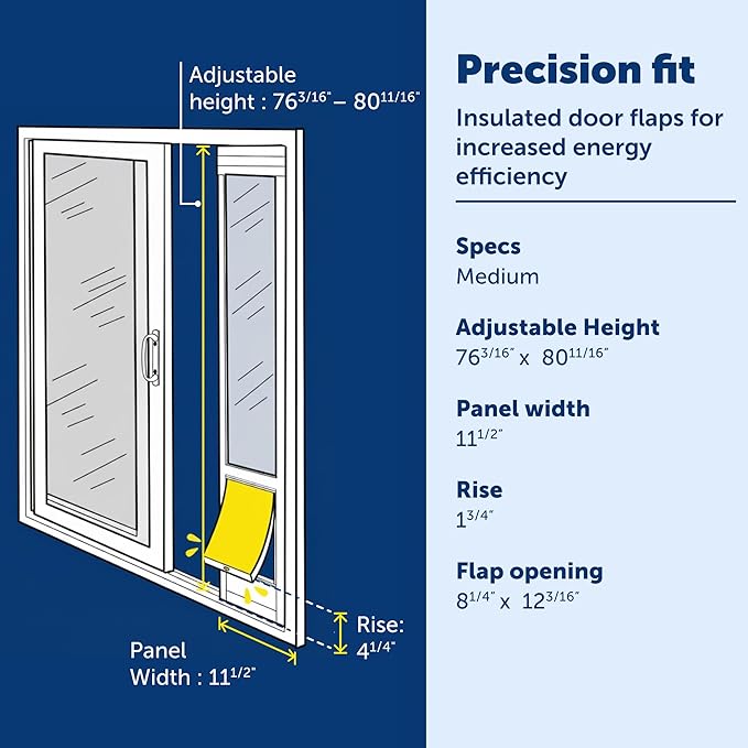 PetSafe Extreme Weather Sliding Glass Pet Door - Energy Efficient Entry for Dogs & Cats - Triple Flap with Magnetic Seal - Durable Aluminum Frame - Easy Install - Mediume