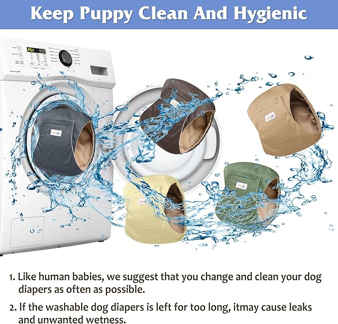 5 Pack Dog Diapers Male Reusable, Premium Belly Bands for Dogs, High Absorbing Male Dog Pee Wraps for Doggie in Incontinence or Excitable Urination Gray,Green,Brown M