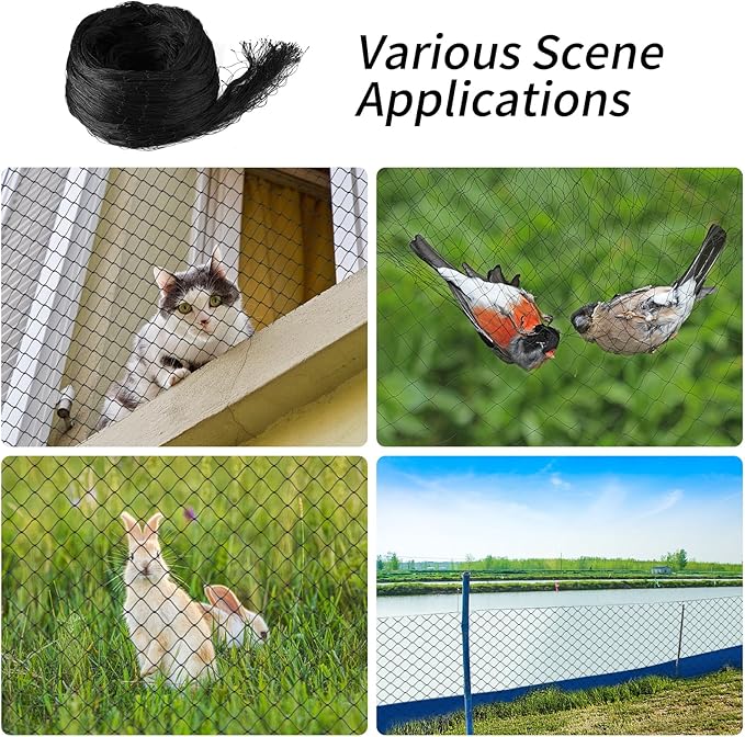 Cat Balcony Rail Net, 10 x 26 ft Cat Anti-Fall Netting Pet Balcony Mesh Fence Net Dog Fence Nets Black Nylon Pets Anti-Fall Mesh Fence