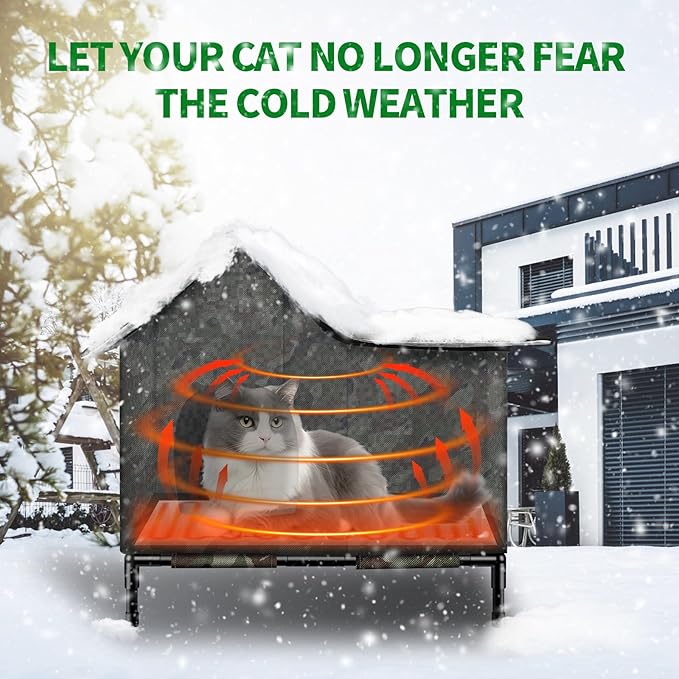 Heated Cat House,Removable Weatherproof Cat Houses for Outdoor Cats with Heating Pad (Camo, Medium)