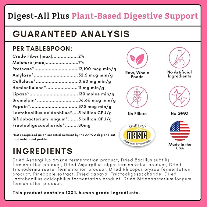 Wholistic Pet Organics Probiotics for Dogs with Digestive Enzymes & Prebiotic Fiber - 2 Oz - Daily Cat & Dog Probiotics for Digestive Health, Anti Diarrhea & Gut Support - Cat Probiotic - 57 Scoops