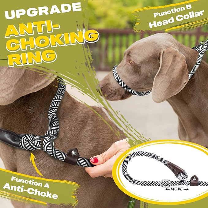 Fida Slip Leads for Dogs, 4 FT x 1/2" Dog Leash Heavy Duty Comfortable Strong Rope Lead for Large, Medium Dogs, No Pull Pet Training Leash with Highly Reflective, Grey