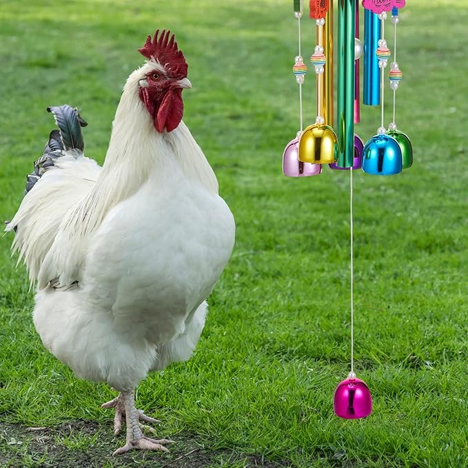 7 Pcs Chicken Toys, Hanging Chicken Wind Chime, 2 Pcs Coop Mirror Toys with Bells 4 Pack Beak Grinding Stones, Musical Coop Accessories for Hen Rooster Chick Poultry Bird(Rose Red, Blue)