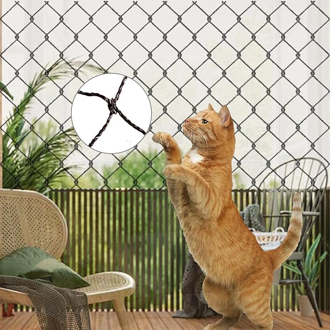 Cat Netting Balcony, 10x20 ft Stainless Steel Reinforced Bite Tear UV and Weather-Resistant Anti-Fall Netting for Pets, Safety Net for Cat, Small Catio for Apartment Balcony Protection