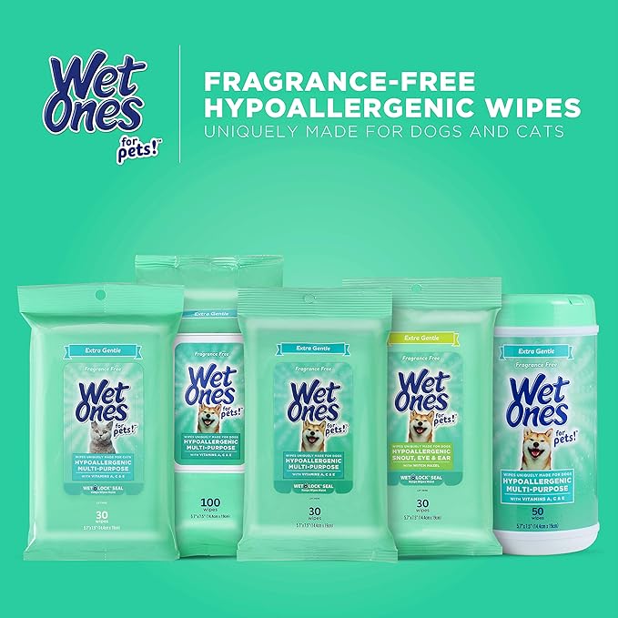 Wet Ones for Pets Hypoallergenic Multipurpose Dog Wipes with Vitamins A, C & E - No Fragrance Pet Wipes for Dogs in Canister, 50 Count - 3 Pack