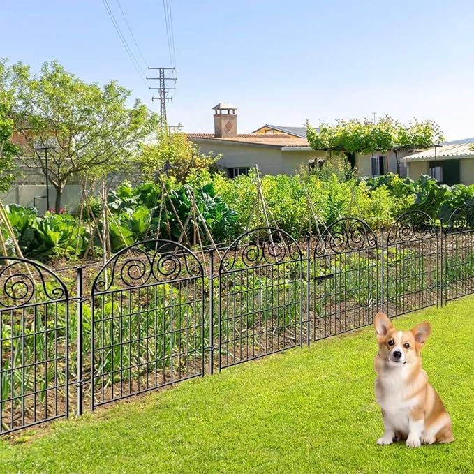 Tall Garden Fencing Animal Barrier with Gate, 32 Inch(H) 4 Panels Dog Fence Outdoor for Yard, Total Length 8.8 Ft Decorative Fence for Garden│Patented