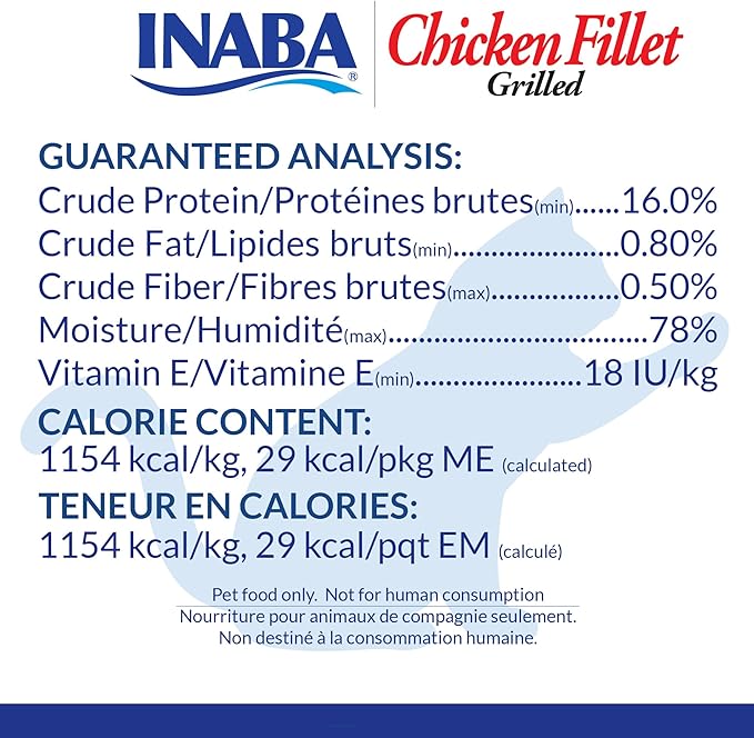 INABA Premium Hand-Cut Grilled Chicken Fillet Cat Treats/Topper with Vitamin E and Green Tea Extract, 0.9 Ounces Each, Pack of 6, Extra Tender Crab Broth