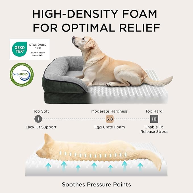 Bedsure Orthopedic Dog Bed for Medium Dogs - Waterproof Dog Sofa Beds Medium, Supportive Foam Pet Couch Bed with Removable Washable Cover, Waterproof Lining and Nonskid Bottom, Dark Green