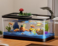 5.3 Gallon Fish Tank, 9 in 1 Betta Fish Tank, Aquarium with LED Full Spectrum 3 Color Light, 3 Modes Filter, Hydroponic Basket, Fishing Net, Shells, Aquatic Plant, Pebbles, Coral, Starter Kit (Black)