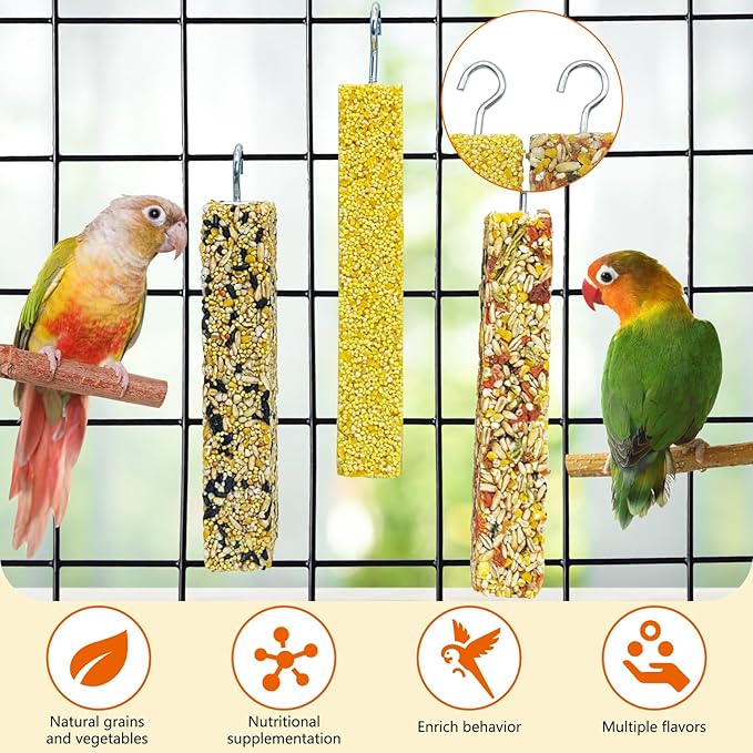 Fhiny 4 PCS Parakeet Treats Natural Cockatiel Food Grain & Millet Flavored Parrot Snack Sticks Bird Treats for Budgerigars Lovebirds Canaries Conurus Finches