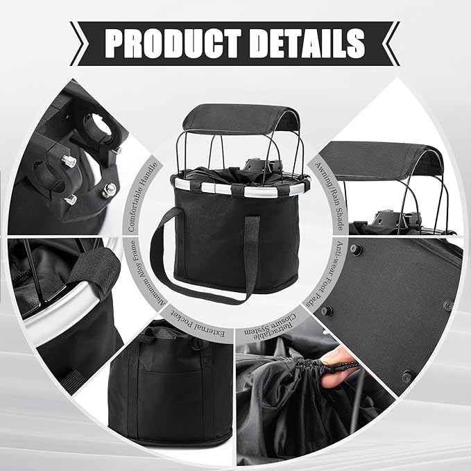 11lbs Dog Bike Basket with Sun Shade Removable Small Pet Cat Dog Carrier Quick Release Bicycle Handlebar Front Basket Detachable Cycling Picnic Bag for Commuting Shopping Camping