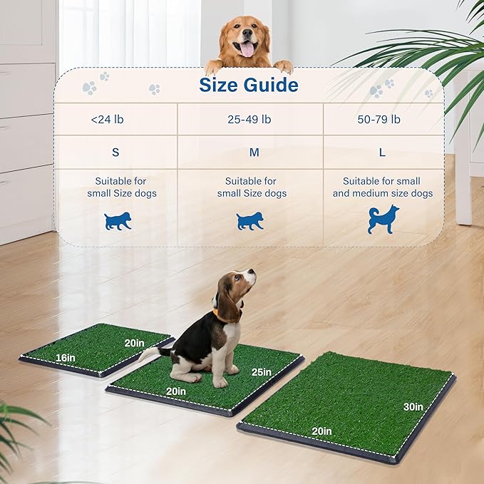 FluffyDream Dog Grass Pad with Tray, 20"x25" Artificial Grass for Dogs Potty Strong Absorbency Dog Grass Pad with Tray, Litter Box Training Pad