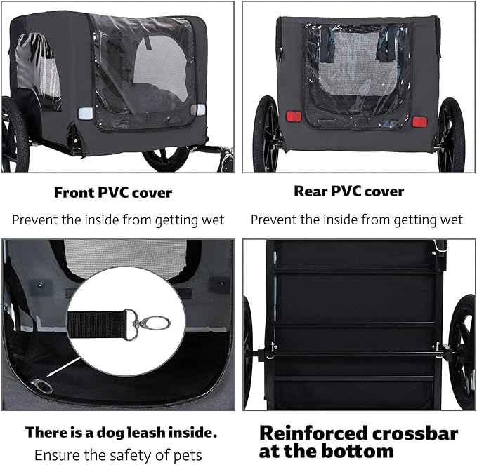 Anwick Dog Bike Trailer, Heavy Duty Dog Trailer for Bicycle, Cart Pet Bike Carrier with 3 Doors, 16" Wheels, Flag, Collapsible to Store, Pet Cart Bicycle Carrier for Small and Medium Pets