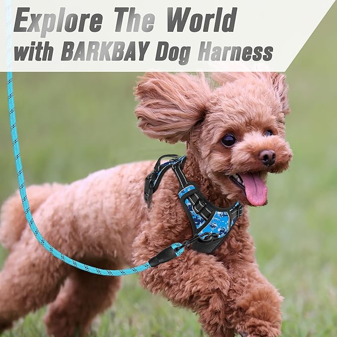 BARKBAY No Pull Dog Harness Front Clip Heavy Duty Reflective Easy Control Handle for Large Dog Walking(Blue camo,XS)