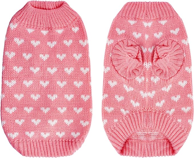 Dxhycc Dog Knitted Sweater Dog Heart Sweater Puppy Sweater Warm Soft Pet Holiday Clothes for Large Cats and Dogs (Pink, L)