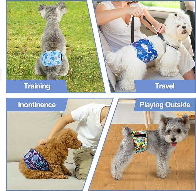 5 Pack Dog Diapers Male Reusable, Premium Belly Bands for Male Dogs, High Absorbing Dog Pee Wraps for Doggie in Incontinence or Excitable Urination and Training Hawaii XXL