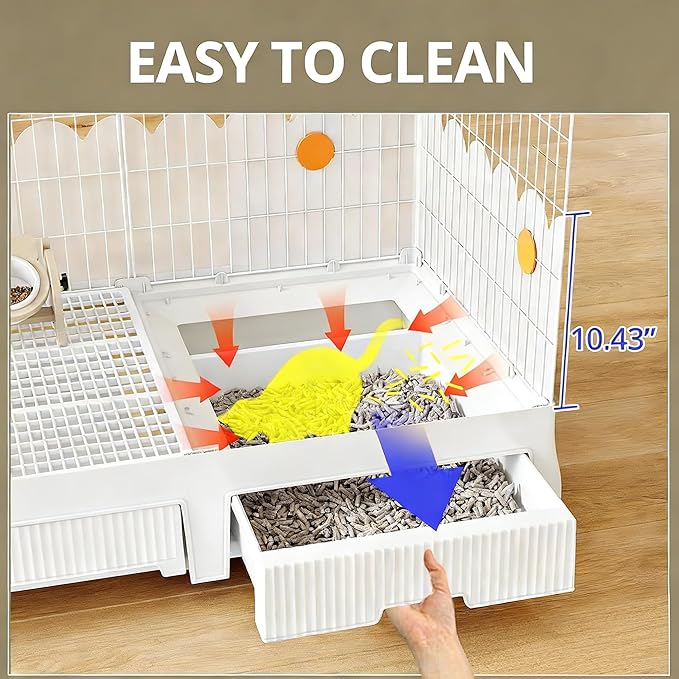 Oneluck Large Cat Cage Indoor On Wheels,35.5" L x 21.6" W x 62.2" H Cat Enclosure with Litter Box Ideal for 1-3 Cats,