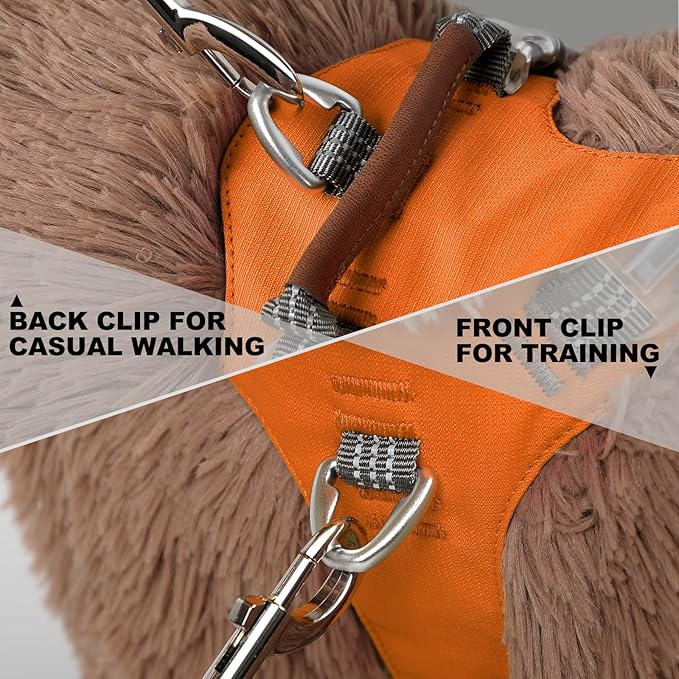 No Pull Dog Harness – Adjustable Reflective Nylon Vest for Small Medium Large Dogs, Escape Proof Training Harness with Leather Control Handle, Lightweight Aluminum Hardware (Orange, S)