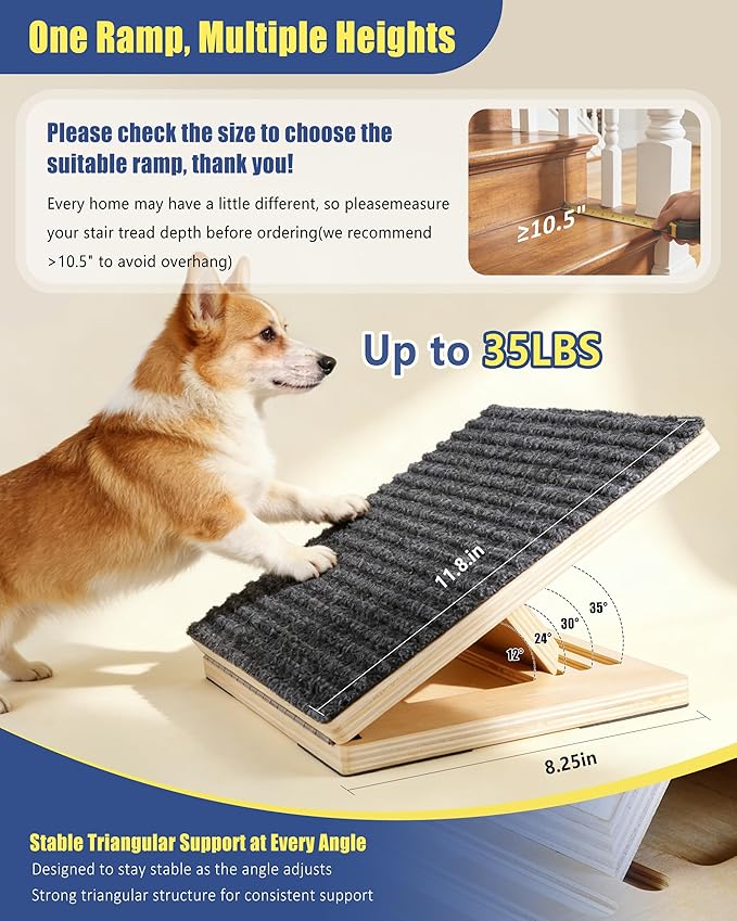 Dog Ramp for Stairs, 2 Pack Wooden Pet Steps for Small Dogs, Foldable Anti-Slip Stair Ramp for Senior, Short-Legged & Injured Pets, Adjustable Low-Angle Dog Stair Wedge