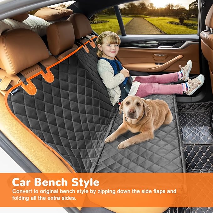 URPOWER Dog Car Seat Cover for Pets 100% Waterproof Hammock 600D Heavy Duty Scratch Proof Nonslip Durable Soft Pet Back Seat Covers for Cars Trucks and SUVs