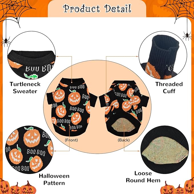 Pet Puppy Dog Halloween Sweater Cat Pumpkin Knitwear Clothes Costume with Cute Boo Pattern Halloween Sweater Coat for Kittens Small Dogs Cats L