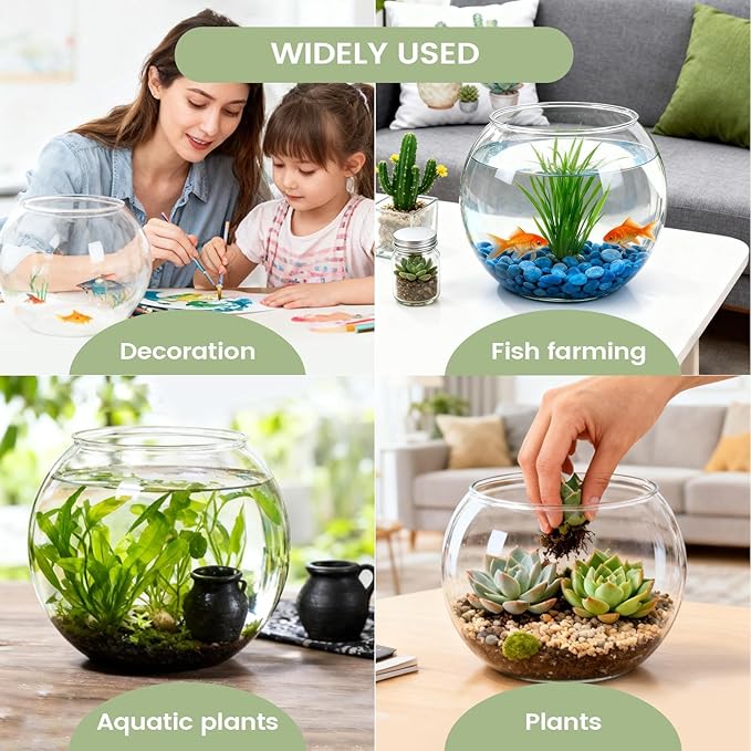 Clear Glass Fish Bowl - Shatter Resistant Aquarium Container, Decorative Water Vessel, Sturdy Elegant Design, Easy Cleaning Setup, Table Centerpiece Accessory, Indoor Party Display, Home Event Decor