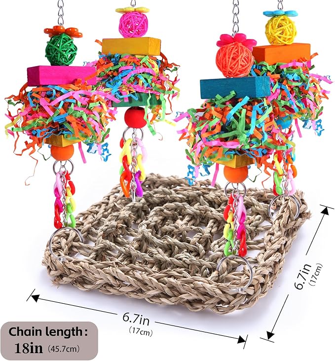 Parakeet Toys Bird Toys Conure Toys Birdcage Stands Bird Foraging Wall Seagrass Woven Hammock Swing Mat for Lovebirds,Cockatiel,Budgie and Other Small to Middle Birds
