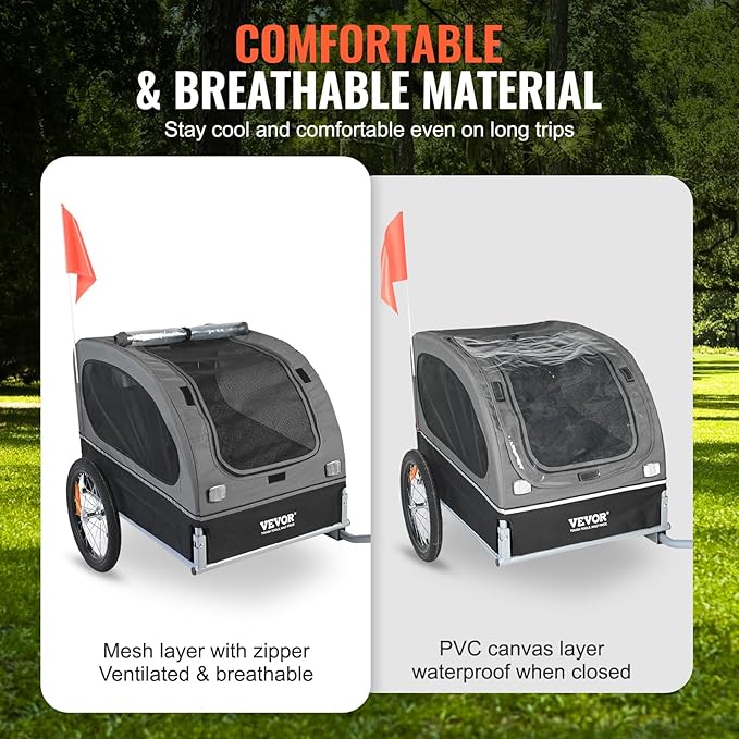 VEVOR Dog Bike Trailer, Supports up to 88 lbs, Pet Cart Bicycle Carrier, Easy Folding Frame with Quick Release Wheels, Universal Bicycle Coupler, Reflectors, Flag, Collapsible to Store