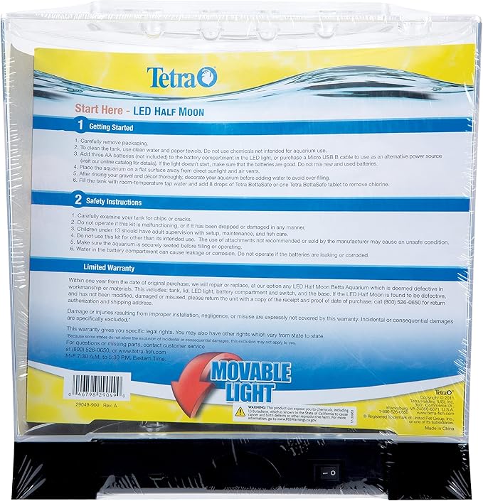 Tetra 1 Gallon Half Moon Small Fish Tank w/ Movable LED Light, For Betta & Gold Fish, Aquarium