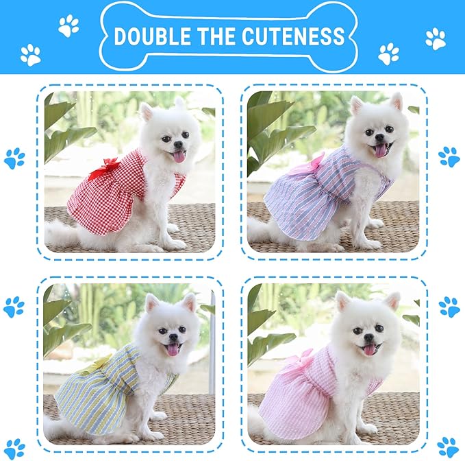 TAPBULL Dog Dresses, Fashionable Pet Dog Clothes, Cute Cat Birthday Dress Outfit (Blue/Red/Pink/Pink-Blue/Yellow-Blue 5-Pack), XX-Large